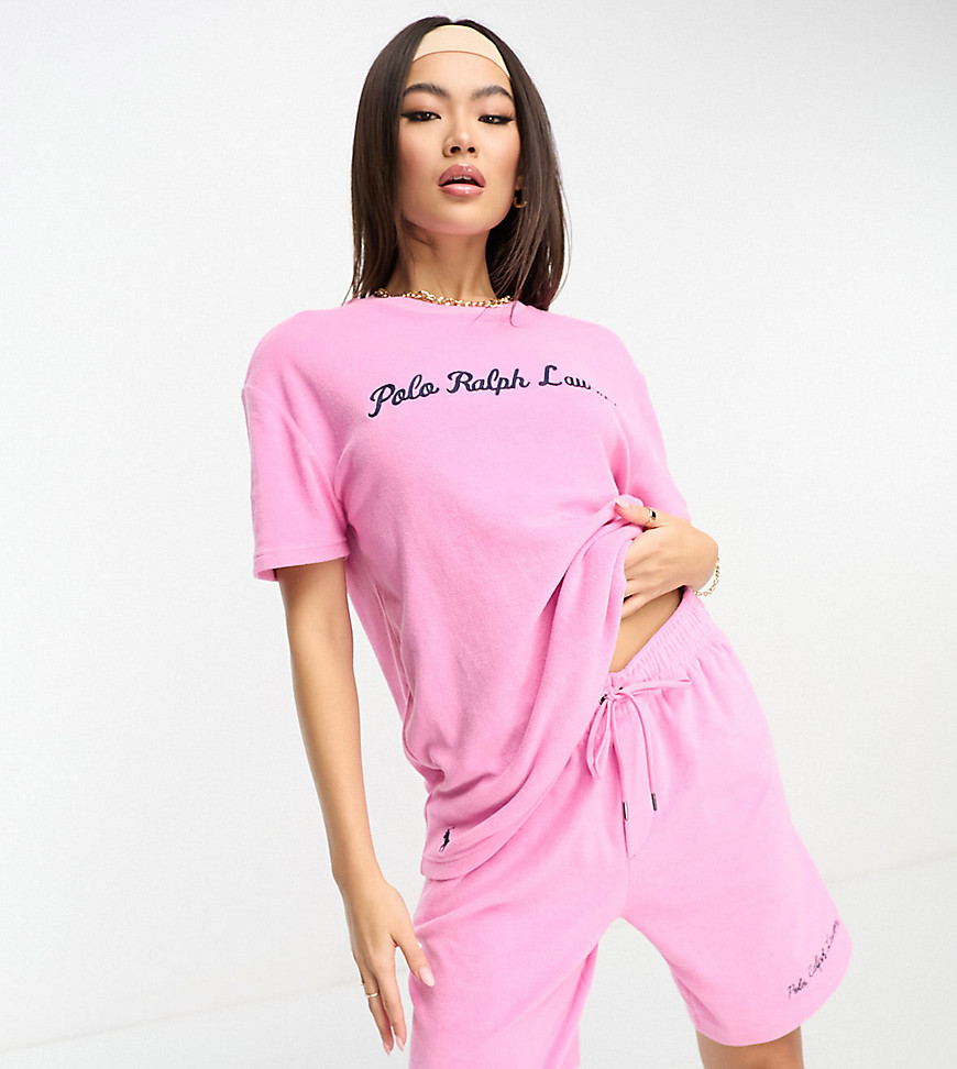 Polo Ralph Lauren x ASOS exclusive collab terry towelling t-shirt in pink with chest script logo