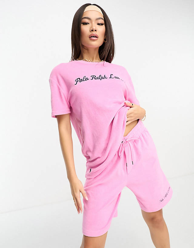 Polo Ralph Lauren - x asos exclusive collab terry towelling t-shirt in pink with chest script logo