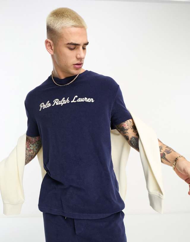 Polo Ralph Lauren x ASOS Exclusive collab terrycloth T-shirt in navy with back print logo