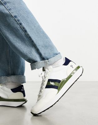 Polo Ralph Lauren x ASOS exclusive collab train '89 leather suede mix trainer in cream, green, navy with pony logo - ASOS Price Checker