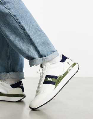 Polo Ralph Lauren x ASOS exclusive collab train '89 leather suede mix trainer in cream, green, navy with pony logo