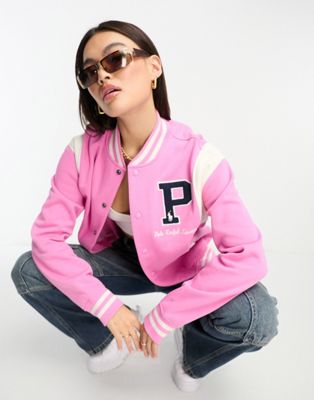 Polo Ralph Lauren x ASOS exclusive collab varsity bomber jacket in pink with logo