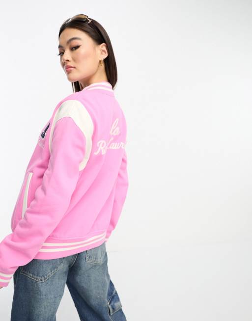 Polo Ralph Lauren x ASOS exclusive collab varsity bomber jacket in pink  with logo