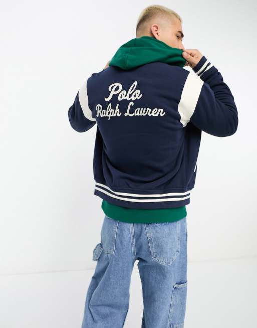 Polo Ralph Lauren x ASOS exclusive collab varsity bomber jacket sweat in  navy with logo