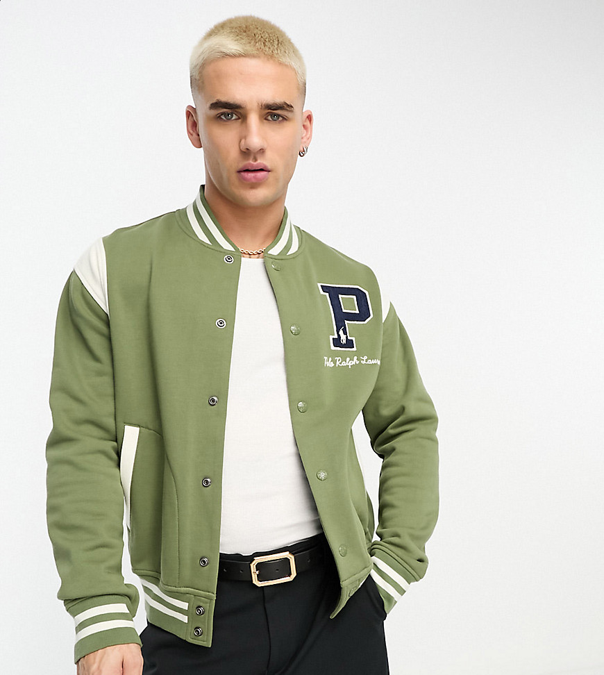 Polo Ralph Lauren x ASOS exclusive collab varsity bomber jacket sweat in olive green with logo