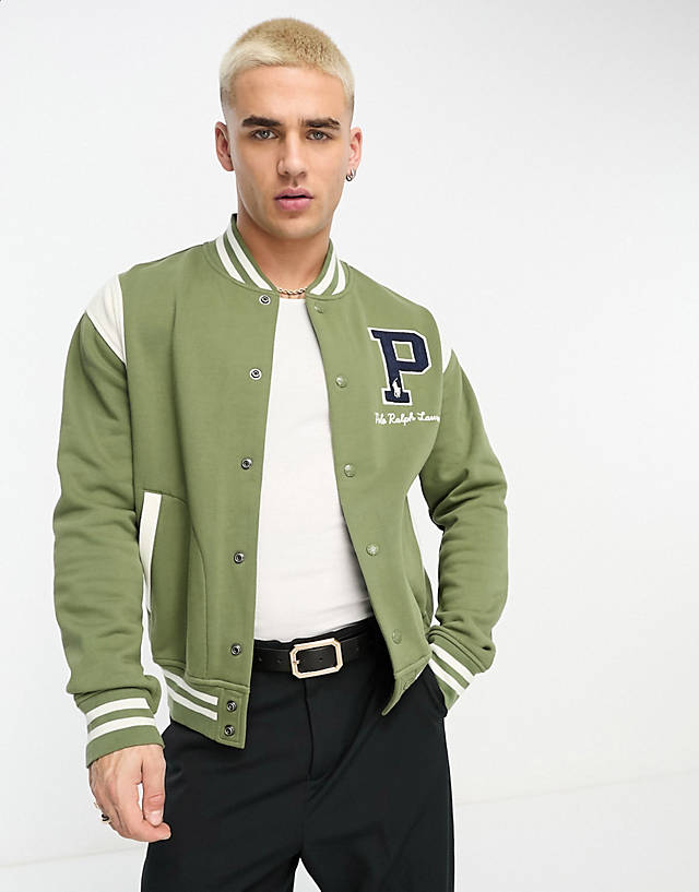Polo Ralph Lauren - x asos exclusive collab varsity bomber jacket sweat in olive green with logo