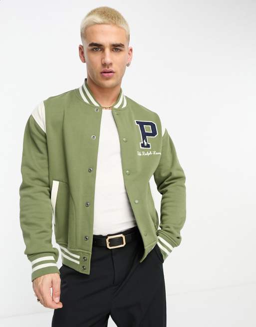 Polo Ralph Lauren x CerbeShops exclusive collab varsity bomber jacket sweat in olive green with logo