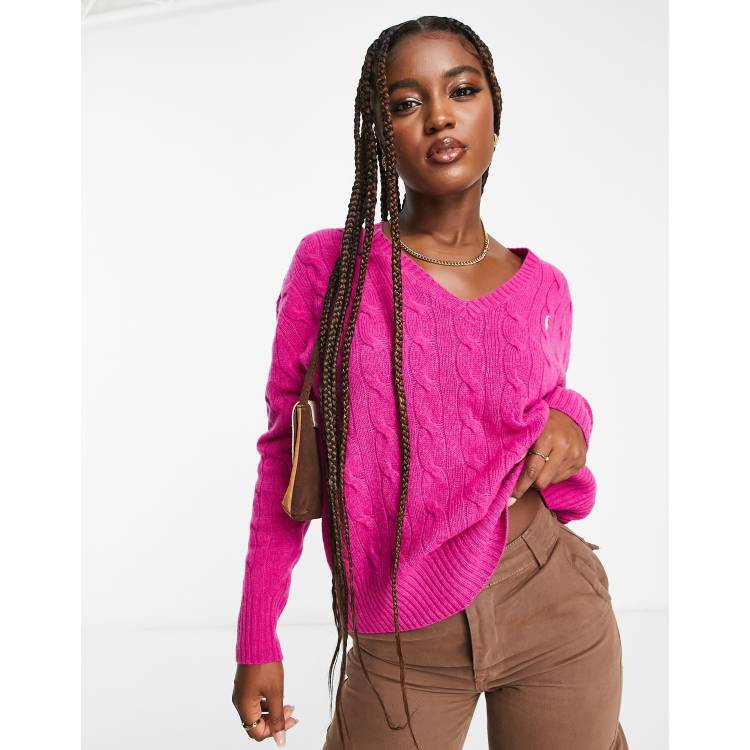 Polo Ralph Lauren x ASOS exclusive collab wool cable knit v neck jumper in pink