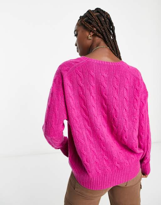 Wool Cable Knit V-Neck Jumper