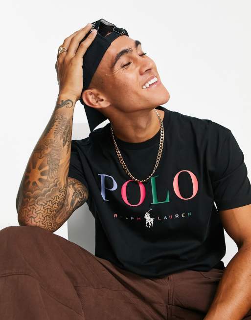 Polo Ralph Lauren x ASOS - Exclusive college T-shirt in zwart met veelkleurig logo