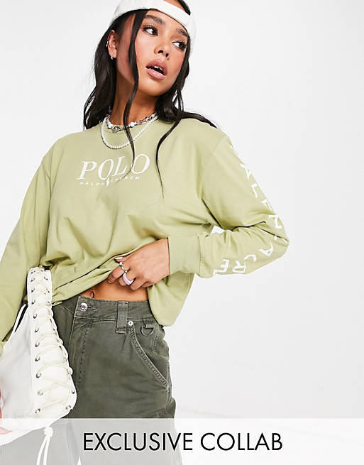 Polo Ralph Lauren x ASOS exclusive front logo long sleeve top in khaki