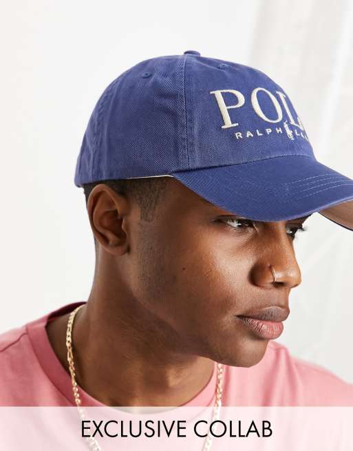 Polo Ralph Lauren x ASOS Exclusives - Pet in marineblauw met crèmekleurig tekstlogo