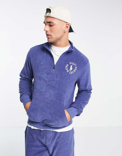 Polo Ralph Lauren x ASOS - Exclusives - Sweatshirt met korte rits en rond logo in marineblauw