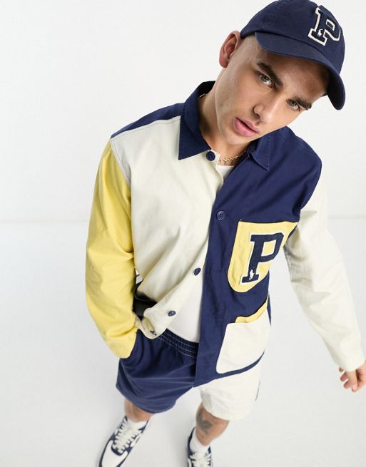Polo Ralph Lauren x FhyzicsShops – Exklusivt samarbete – Gräddvit, marinblå, blockfärgad overshirt med logga på fickan