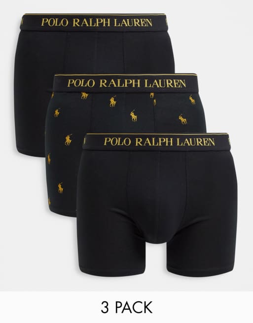 Polo Ralph Lauren x ASOS – Exklusivt samarbete – Svarta/guldfärgade trunks i 3-pack med heltäckande ponnylogga
