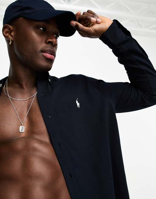 Polo Ralph Lauren – Zapinana na guziki granatowa koszula z piki z logo
