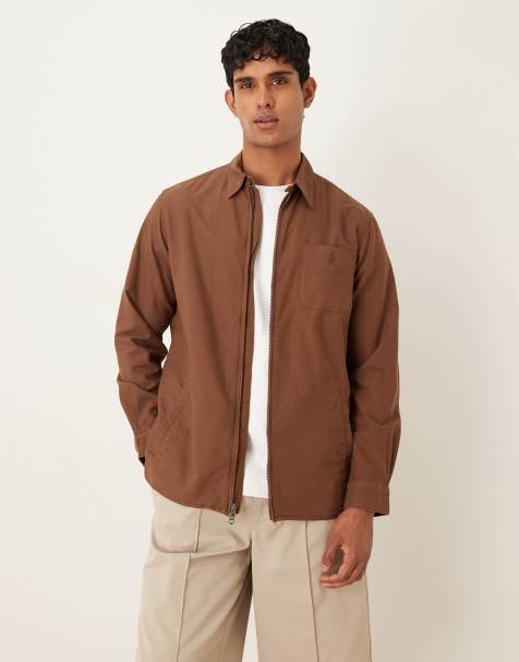 Polo Ralph Lauren icon logo zip front garment dyed oxford overshirt in brown