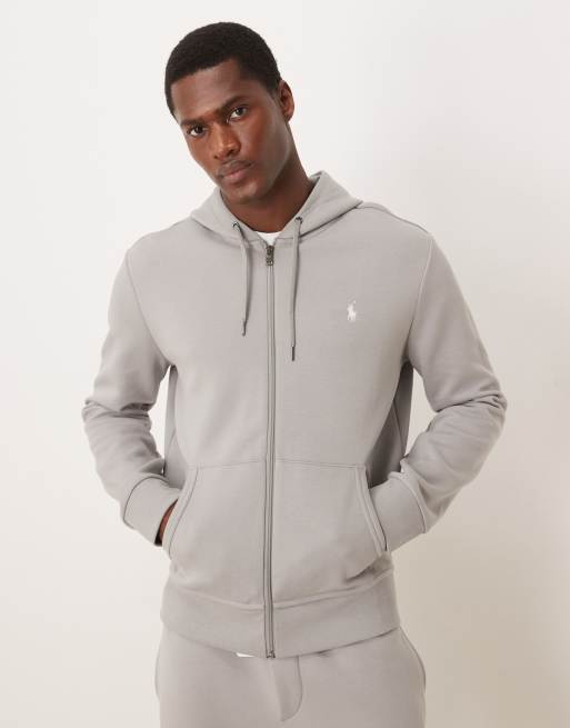 Polo Ralph Lauren – Zapinana na zamek szara bluza z podwójnej dzianiny z kapturem i logo