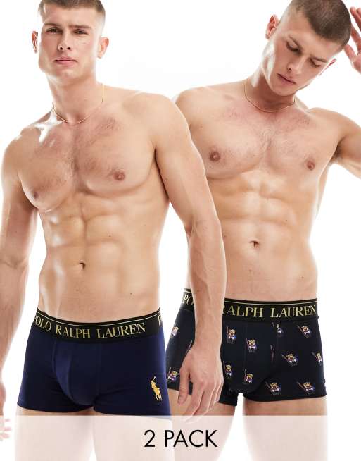 Polo Ralph Lauren – Zestaw 2 par bokserek w kolorze granatowym i czarnym we wzór w niedźwiadki z logo