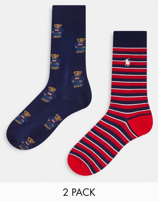 Polo Ralph Lauren – Zestaw 2 par skarpetek w kolorach granatowym i czarnym ze wzorem z misiem