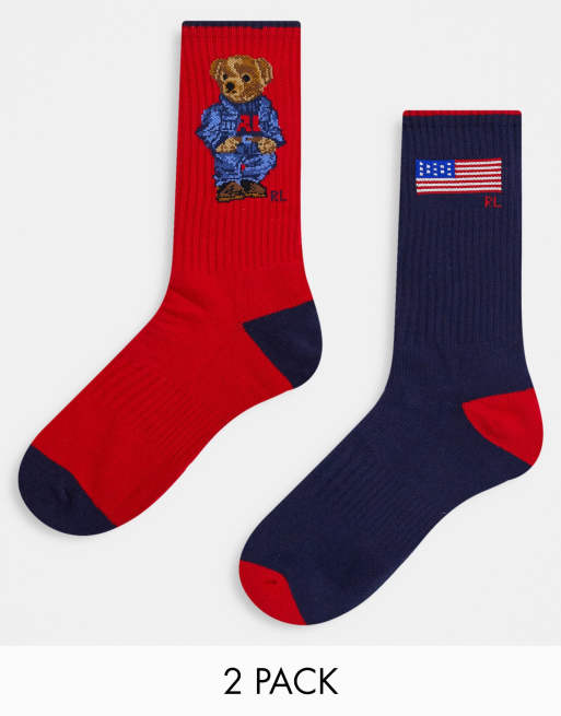 Polo Ralph Lauren – Zestaw 2 par skarpetek w kolorze granatowym/ szarym z logo z misiem