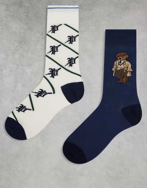 Polo Ralph Lauren – Zestaw 2 par skarpetek z logo Bear w kolorze granatowym i kremowym