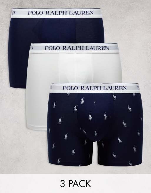 Polo Ralph Lauren – Zestaw 3 par bokserek w kolorach białym, granatowym i ze wzorem z logo z kucykiem na całej powierzchni