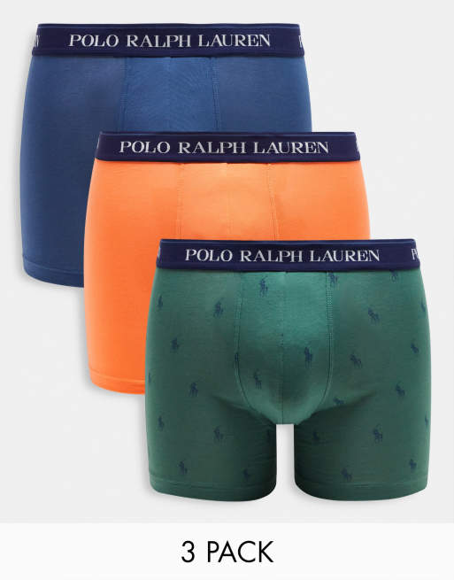 Polo Ralph Lauren – Zestaw 3 par bokserek w kolorach pomarańczowym, granatowym i zielonym, na całości wzór logo z kucykiem
