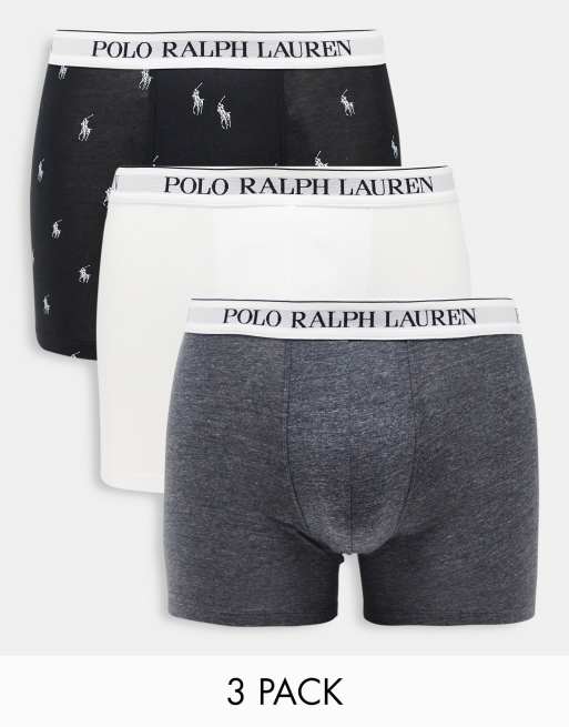 Polo Ralph Lauren – Zestaw 3 par bokserek w kolorze czarnym, szarym i białym z nadrukiem gracza na całej powierzchni