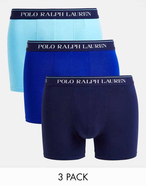 Polo Ralph Lauren – Zestaw 3 par bokserek w kolorze niebieskim i granatowym z logo na gumce