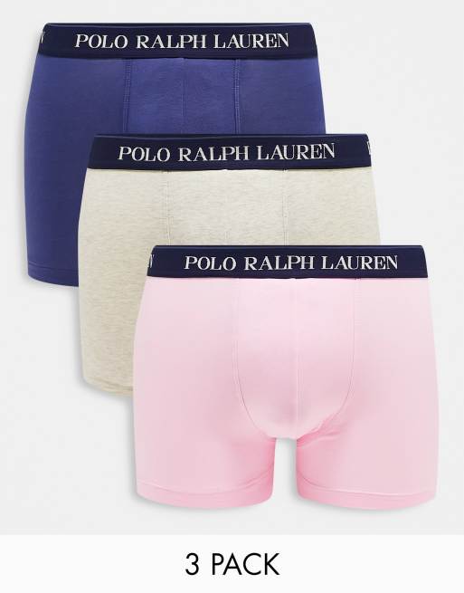 Polo Ralph Lauren – Zestaw 3 par bokserek z logo w talii w kolorach granatowym, różowym i szarym