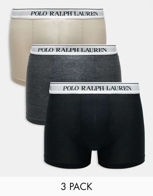 Polo Ralph Lauren – Zestaw 3 par bokserek z logo w talii w kolorze kamiennobeżowym, szarym i czarnym