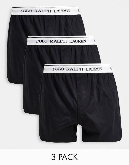 Polo Ralph Lauren – Zestaw 3 par czarnych bokserek z tkaniny z logo w talii