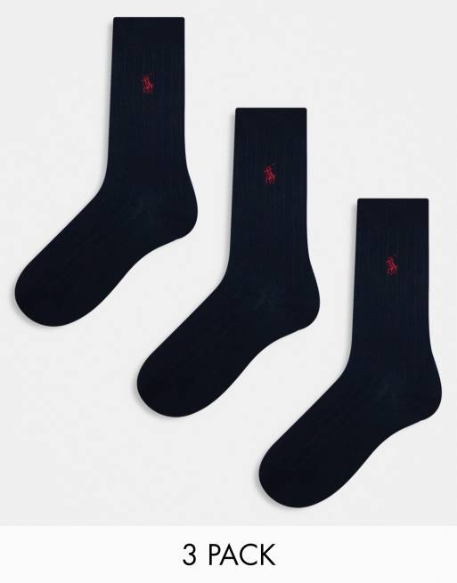 Polo Ralph Lauren – Zestaw 3 par granatowych skarpetek z merceryzowanej bawełny z logo