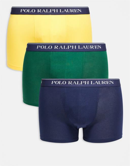 Polo Ralph Lauren – Zestaw 3 par klasycznych bokserek w kolorach ciemnozielonym, żółtym i granatowym z białym logo w talii