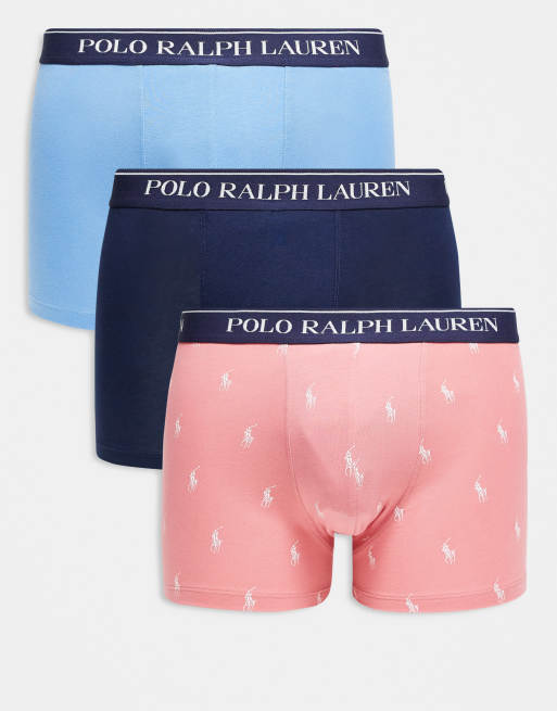 Polo Ralph Lauren – Zestaw 3 par klasycznych bokserek w kolorze różowym ze wzorem z logo na całej powierzchni, niebieskim i granatowym z białym logo w talii