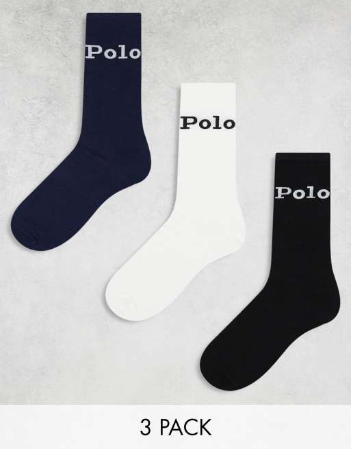 Polo Ralph Lauren – Zestaw 3 par skarpetek w kolorach granatowym, kremowym i beżowym z logo