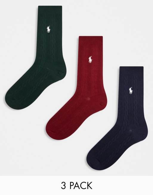 Polo Ralph Lauren – Zestaw 3 par skarpetek w kolorach granatowym, zielonym i czerwonym z logo