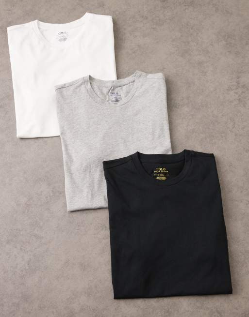 Polo Ralph Lauren – Zestaw 3 T-shirtów z logo w kolorach białym, czarnym i szarego melanżu