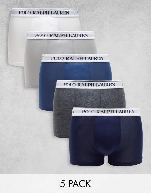 Polo Ralph Lauren – Zestaw 5 par bokserek w kolorach czarnym, białym i szarym z logo w pasie