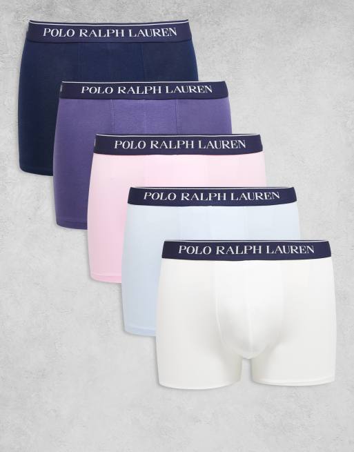 Polo Ralph Lauren – Zestaw 5 par klasycznych bokserek w kolorach białym, różowym, niebieskim, fioletowym i granatowym z gumą w pasie