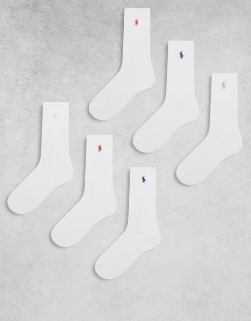 Polo Ralph Lauren – Zestaw 6 par białych skarpetek z logo w różnych kolorach