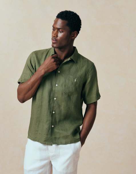 Polo Ralph Lauren – Zielona koszula lniana z krótkimi rękawami z logo Icon - view 1