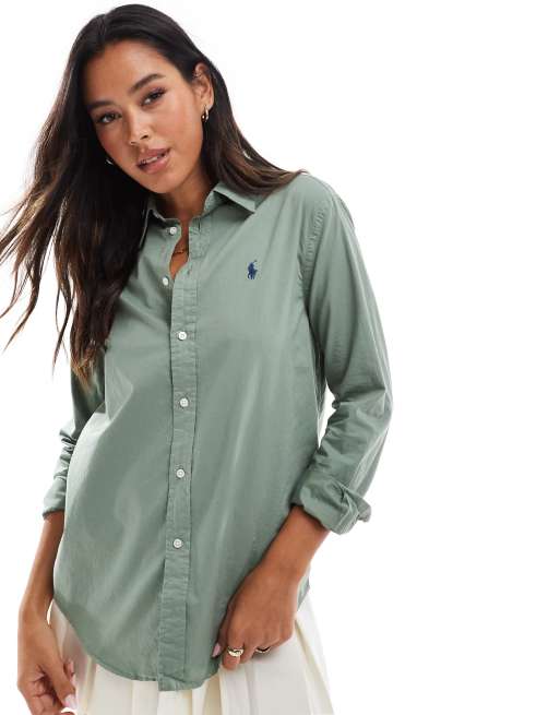Polo Ralph Lauren – Zielona koszula z bawełnianego diagonalu z logo