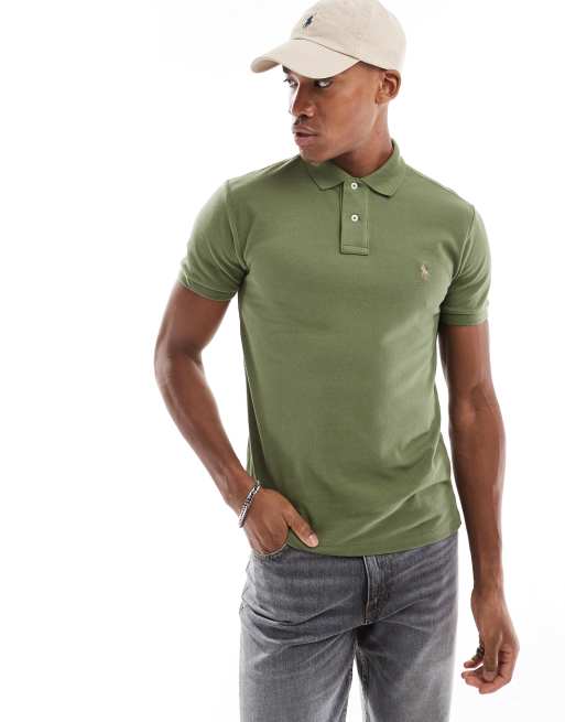 Polo Ralph Lauren – Zielona koszulka polo z piki o dopasowanym kroju z logo