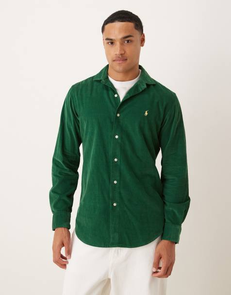 Polo Ralph Lauren custom fit icon logo corduroy shirt in green