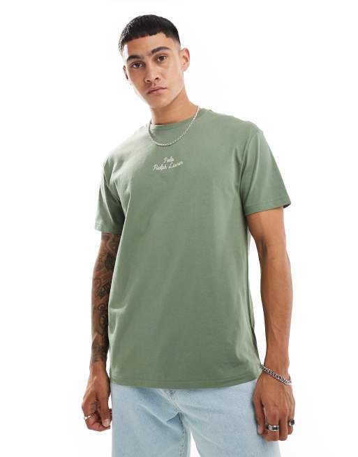 Polo Ralph Lauren – Zielony klasyczny T-shirt oversize z logo na środku