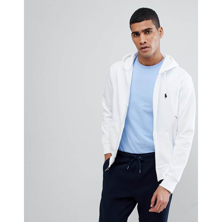 Polo Ralph Lauren Zip Through Hoodie with Polo Player Logo in White | ASOS