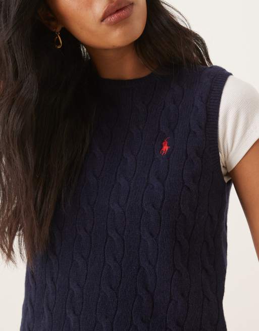 Polo Ralph Lauren – Zopfstrick-Pullunder in Marineblau mit hohem Wollanteil, 2 von 4