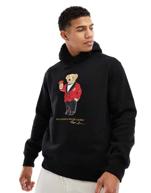 Polo Ralph Lauren - Zware hoodie met net geklede berenprint in zwart